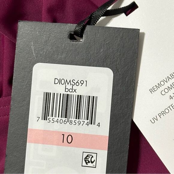 DKNY Size 10 Dark Pink Bordeaux Ruffle Plunge Tummy Control One Piece Swimsuit - Picture 5 of 7